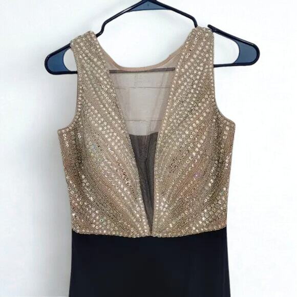 Xscape Navy and Cream Beaded Bodice Dress - Picture 5 of 8